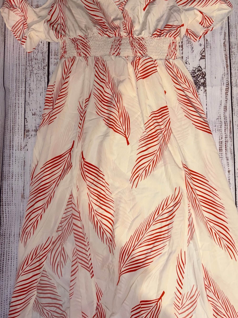 Women’s 3X Ivory Dress with Red Leaf Print Lightweight Summer Dress - NWOT